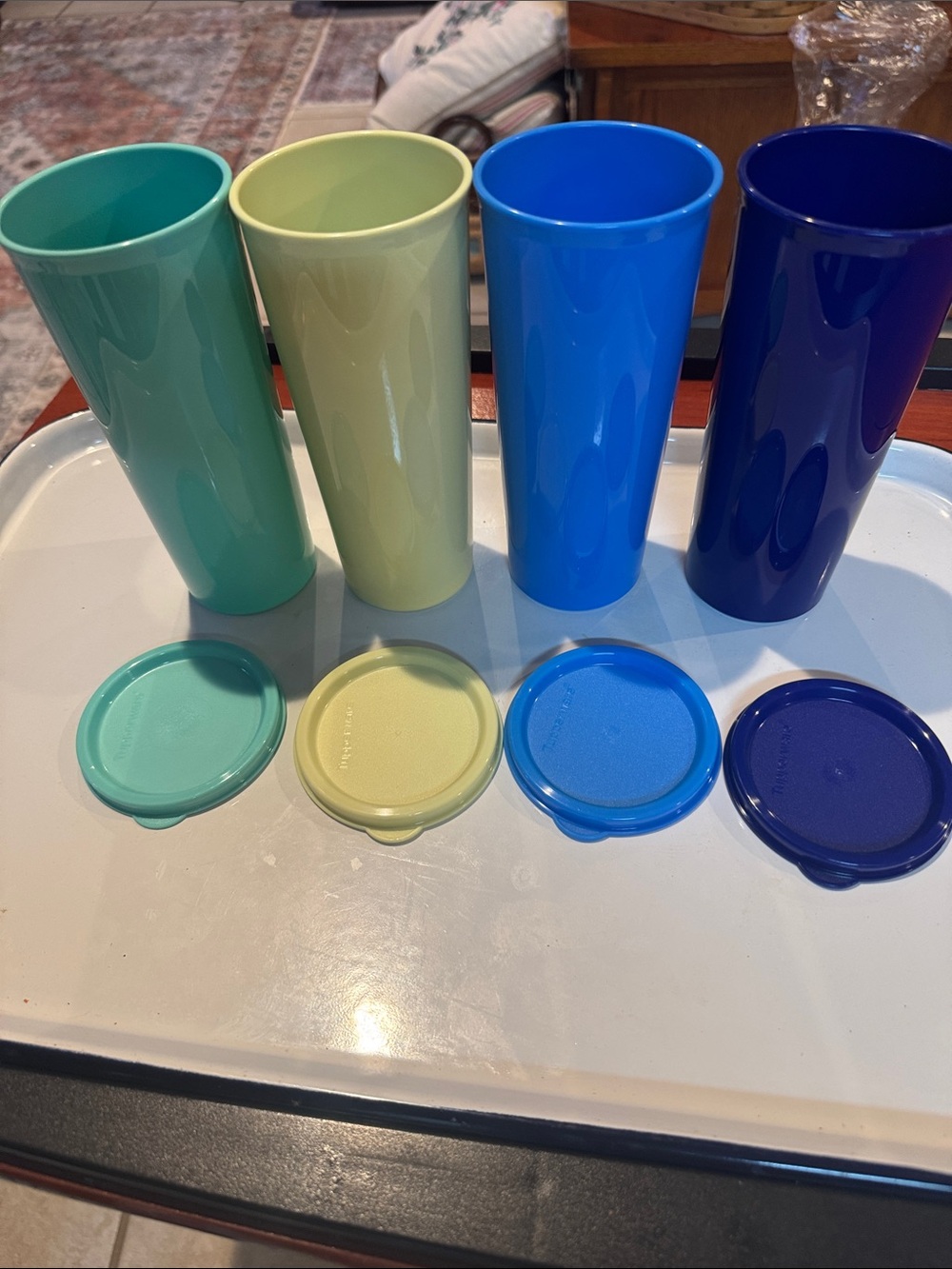 Tupperware Tumblers Cups with Lids - Aqua, Light Green, Bright Blue, Navy